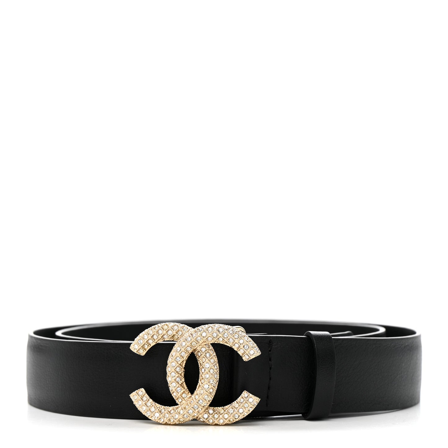 Calfskin Metal Crystal Quilted CC Belt 90 36 Black