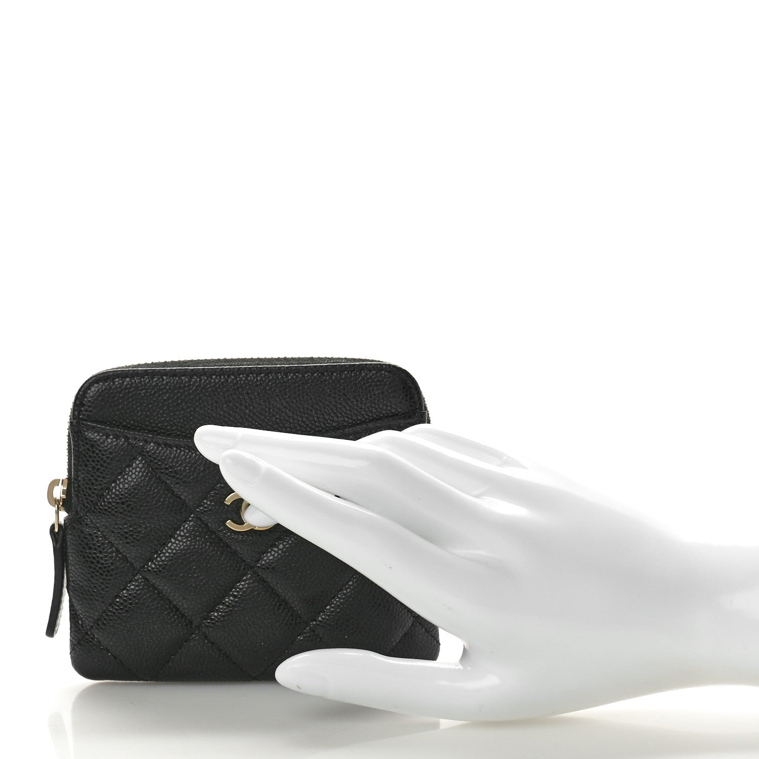 Chanel Caviar Quilted Zip Card Holder Wallet Black 2 of 9
