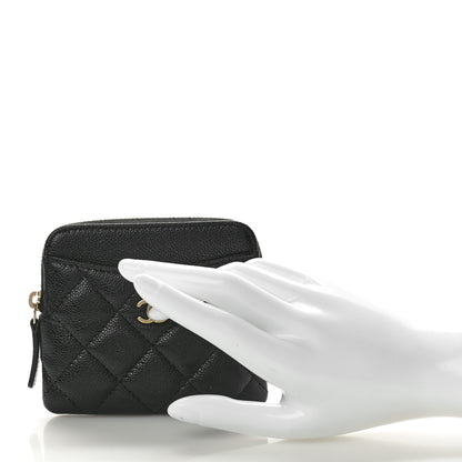 Chanel Caviar Quilted Zip Card Holder Wallet Black 2 of 9