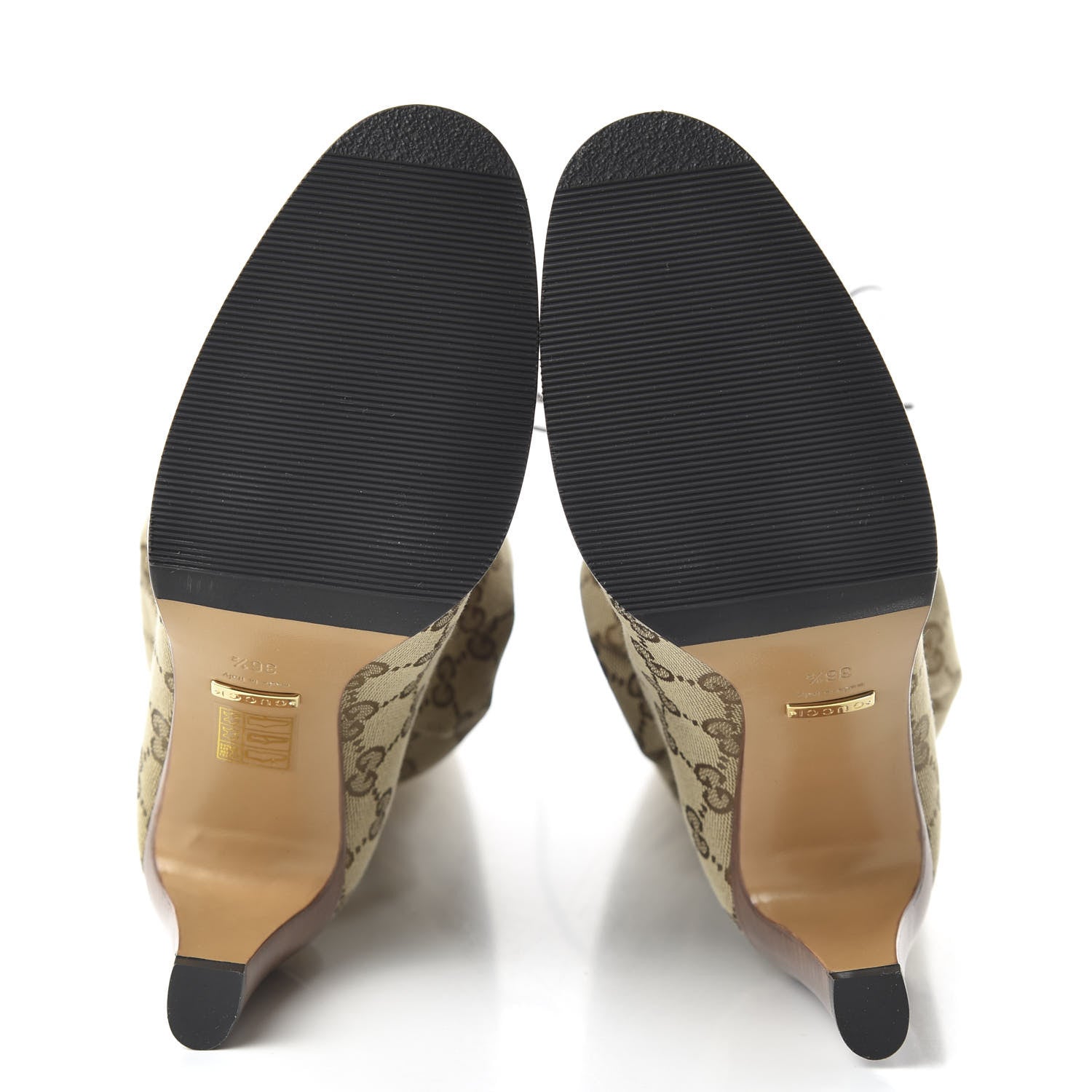 Gucci Monogram Malaga Kid Lisa Mid Heel Boots 36.5 Beige Ebony 5 of 8