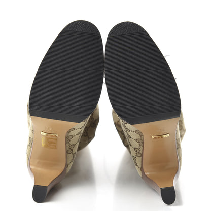 Gucci Monogram Malaga Kid Lisa Mid Heel Boots 36.5 Beige Ebony 5 of 8