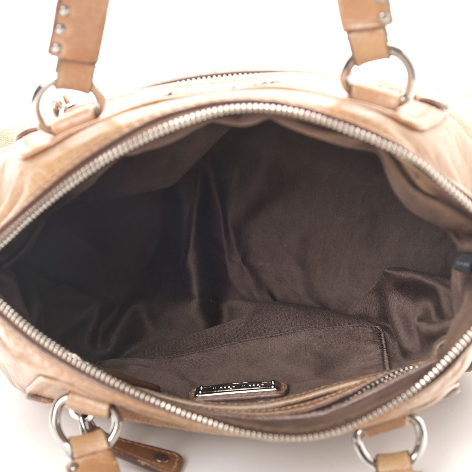 Miu Miu Vitello Lux Crystal Heart Charm Tote Beige 4 of 17
