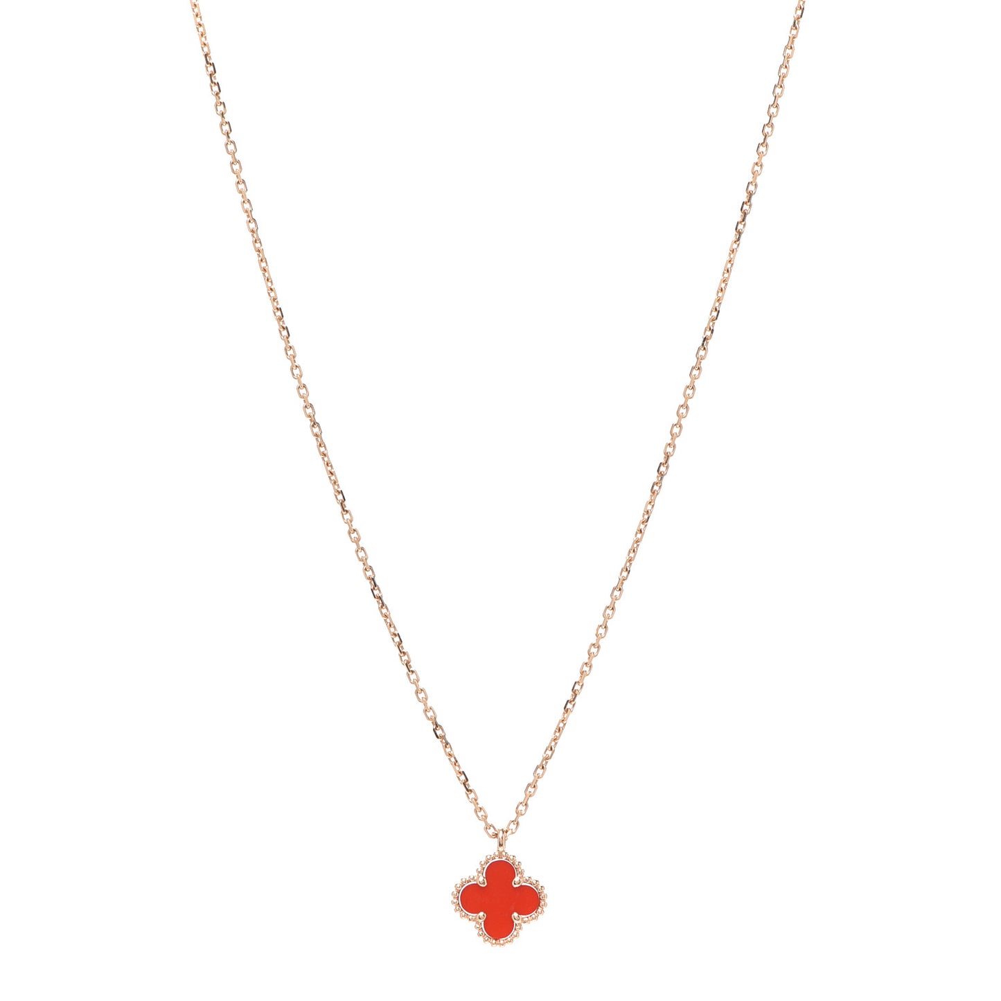 18K Rose Gold Carnelian Sweet Alhambra Pendant Necklace