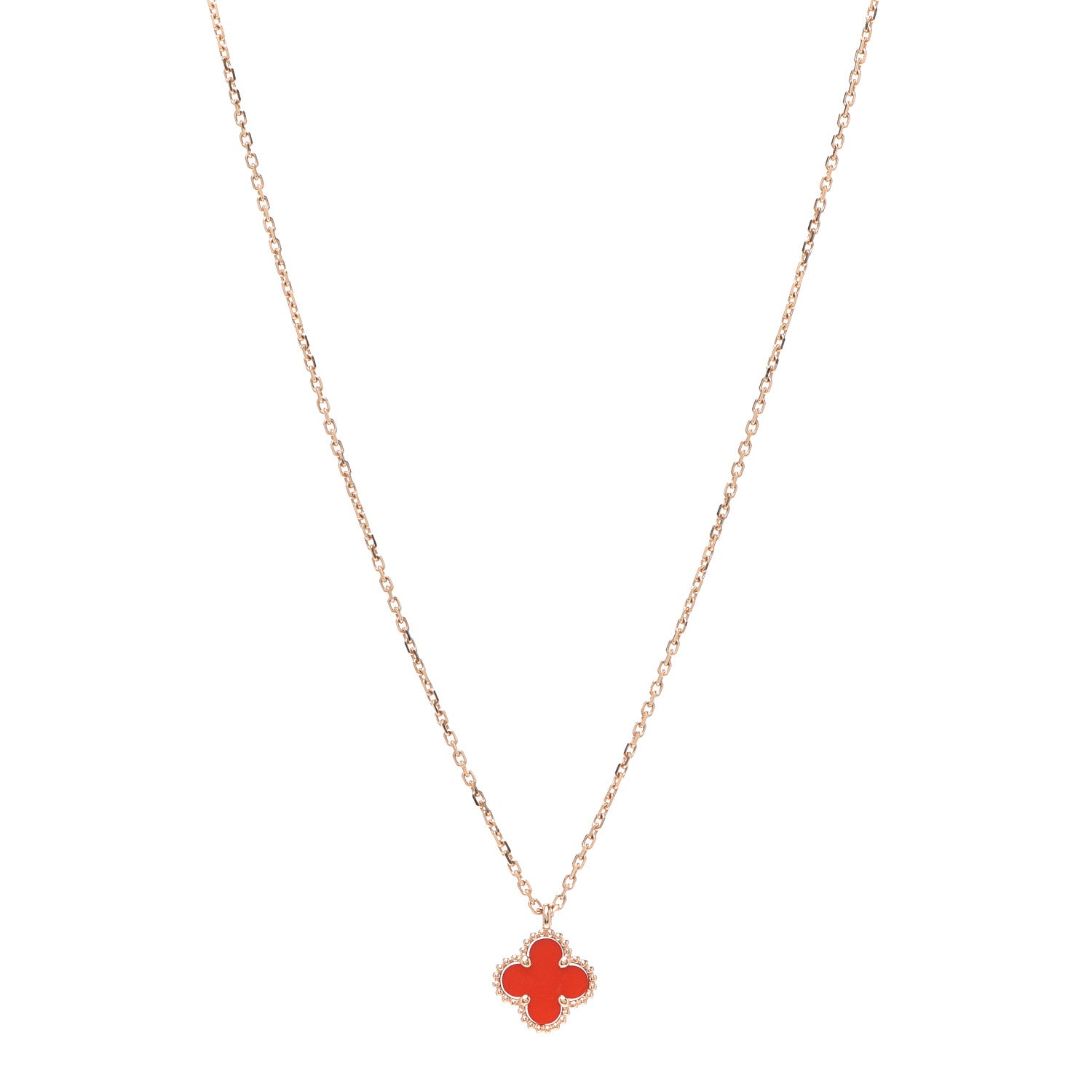 Van Cleef & Arpels 18K Rose Gold Carnelian Sweet Alhambra Pendant Necklace 1 of 8