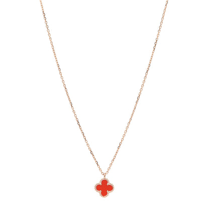 Van Cleef & Arpels 18K Rose Gold Carnelian Sweet Alhambra Pendant Necklace 1 of 8