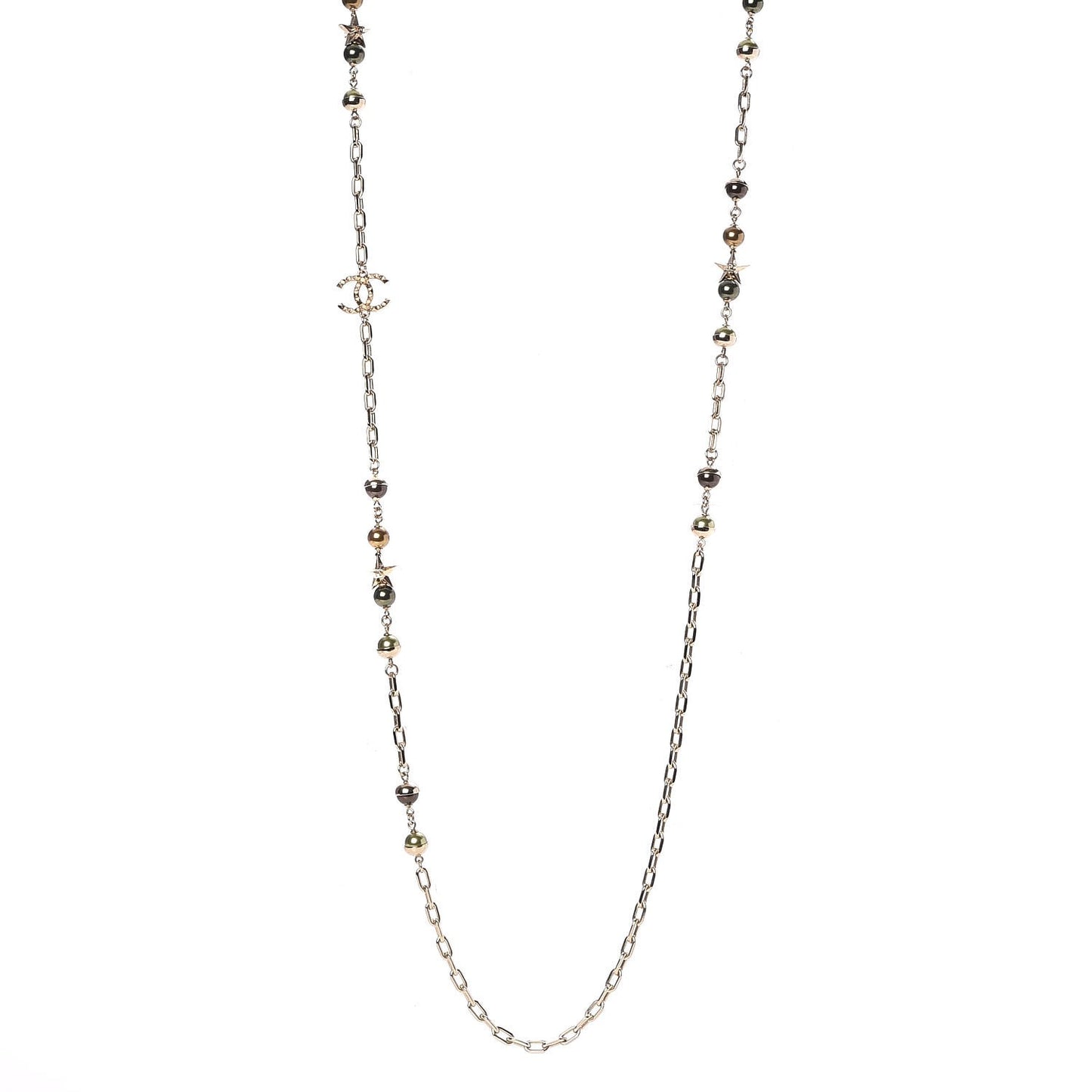 Beaded Star CC Long Necklace Gold Green
