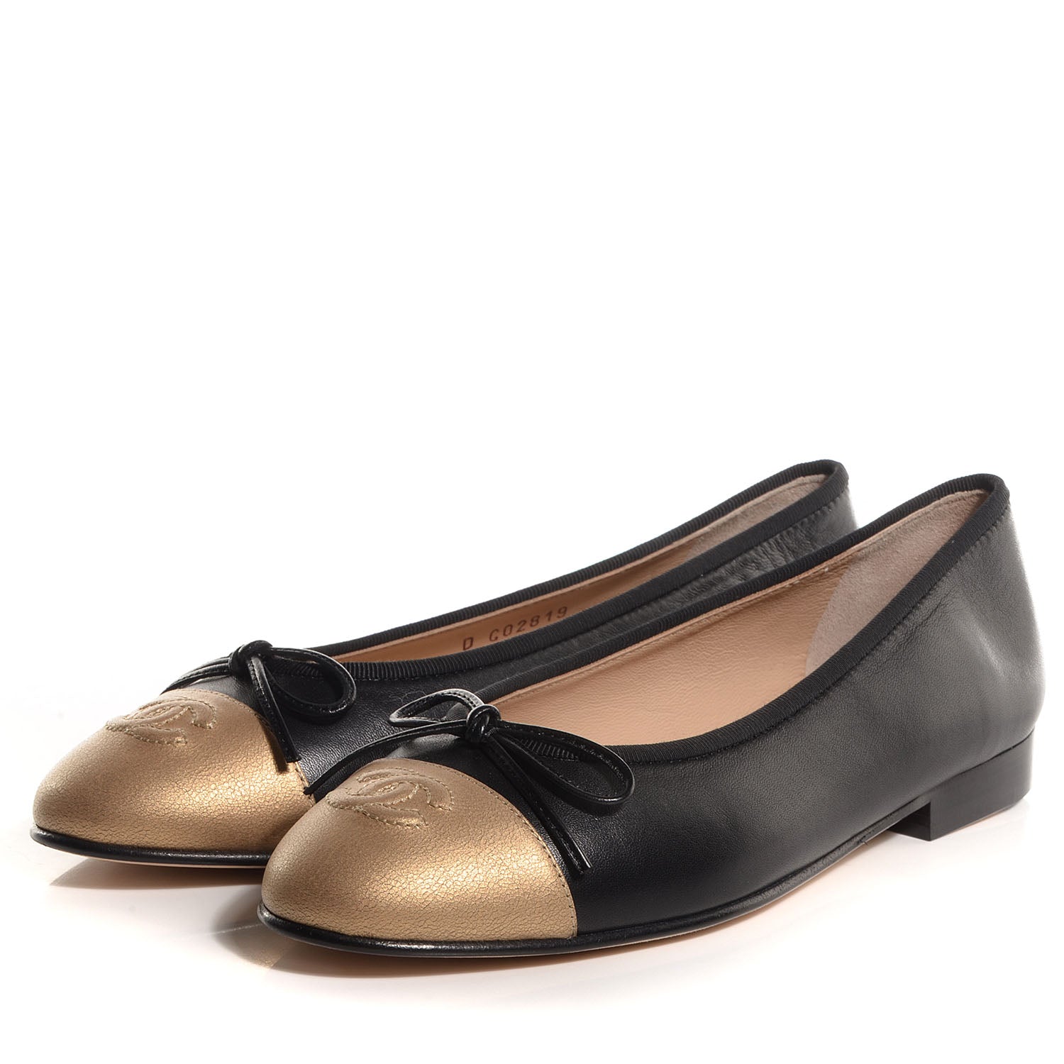 Chanel Calfskin CC Cap Toe Ballerina Flats Black Gold 37 3 of 8