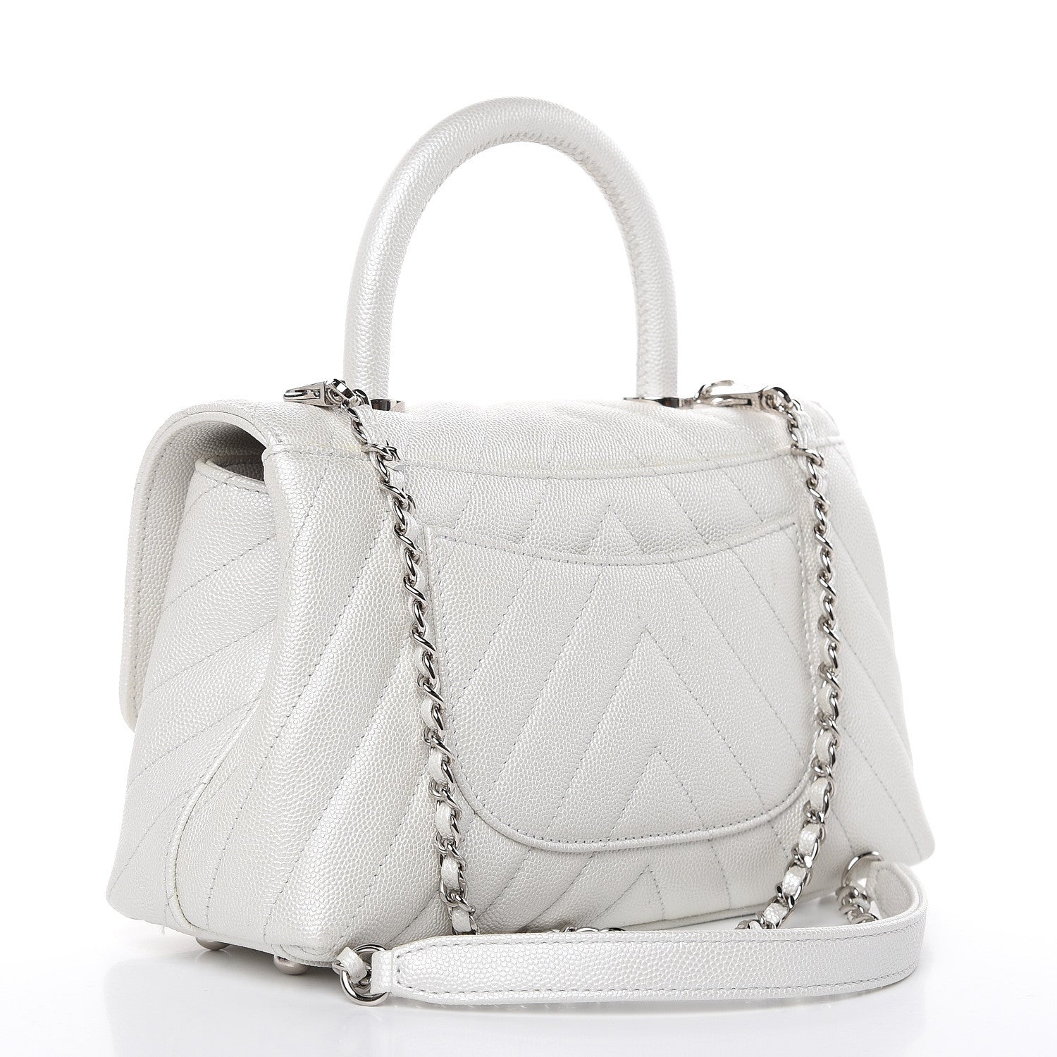 Chanel Iridescent Caviar Chevron Quilted Mini Coco Handle Flap White 3 of 11