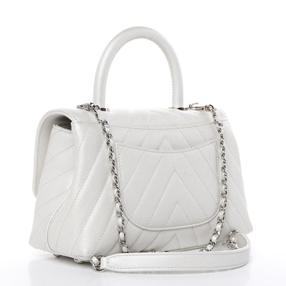Chanel Iridescent Caviar Chevron Quilted Mini Coco Handle Flap White 3 of 11