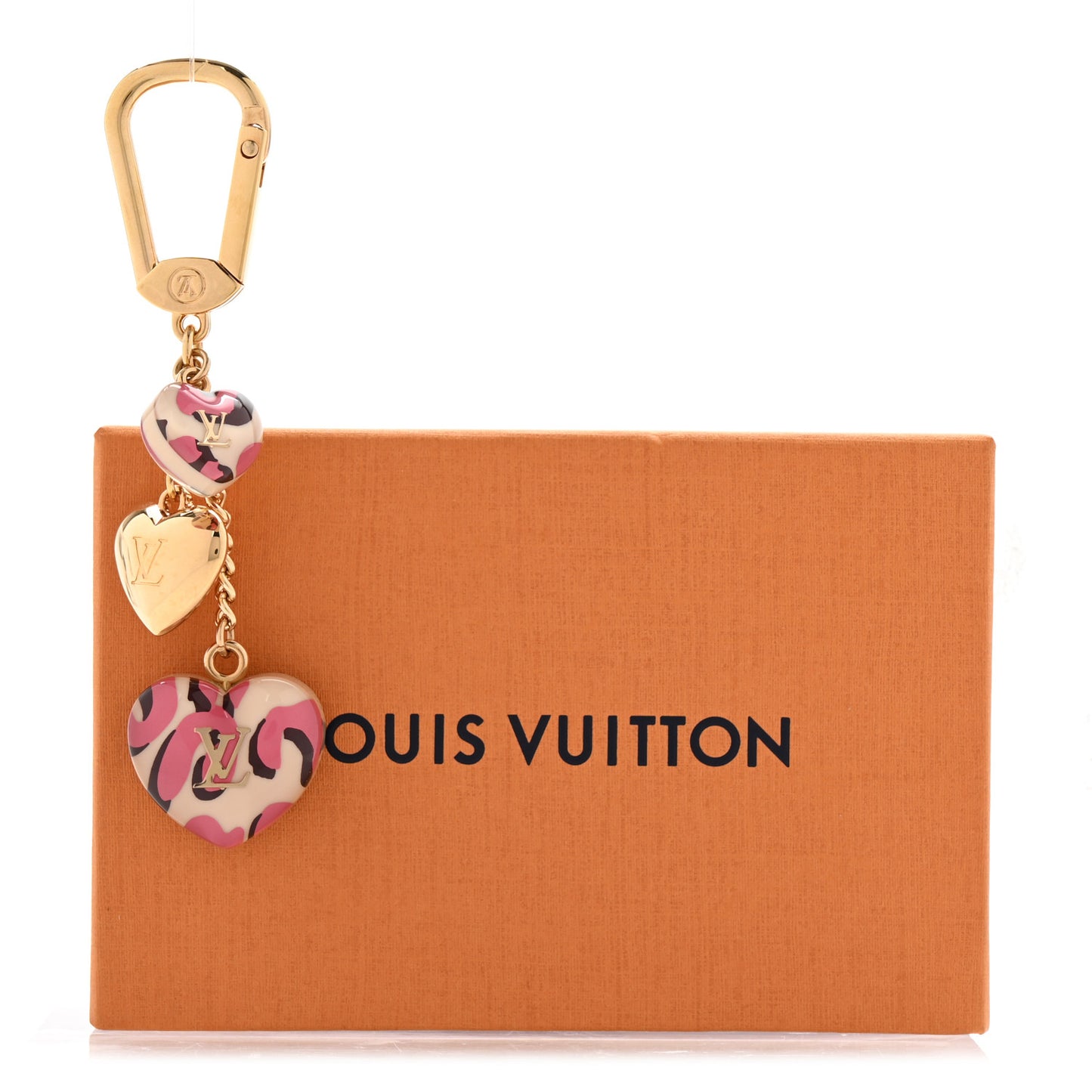 Leopard Heart Bag Charm Key Holder Blanc Corail