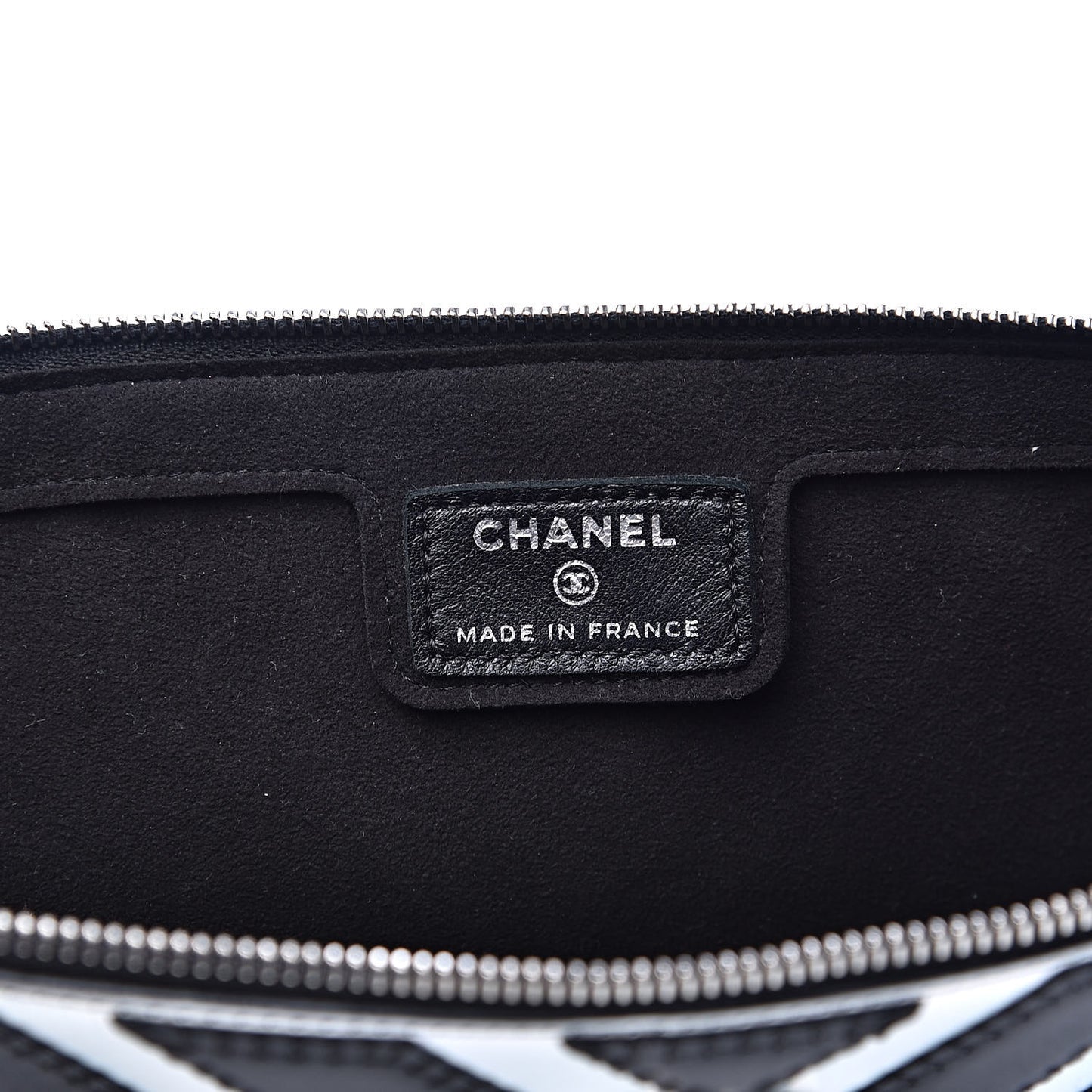 Lambskin Metallic Chevron Zip Pouch Black Silver