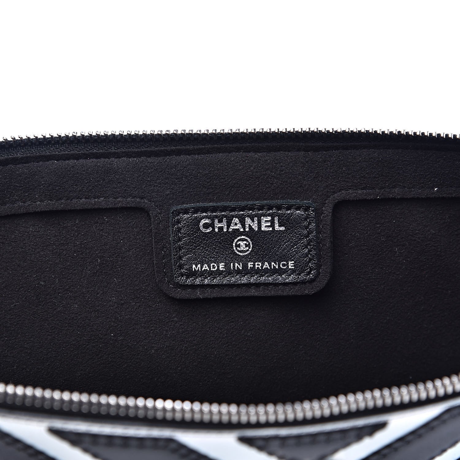 Chanel Lambskin Metallic Chevron Zip Pouch Black Silver 6 of 9