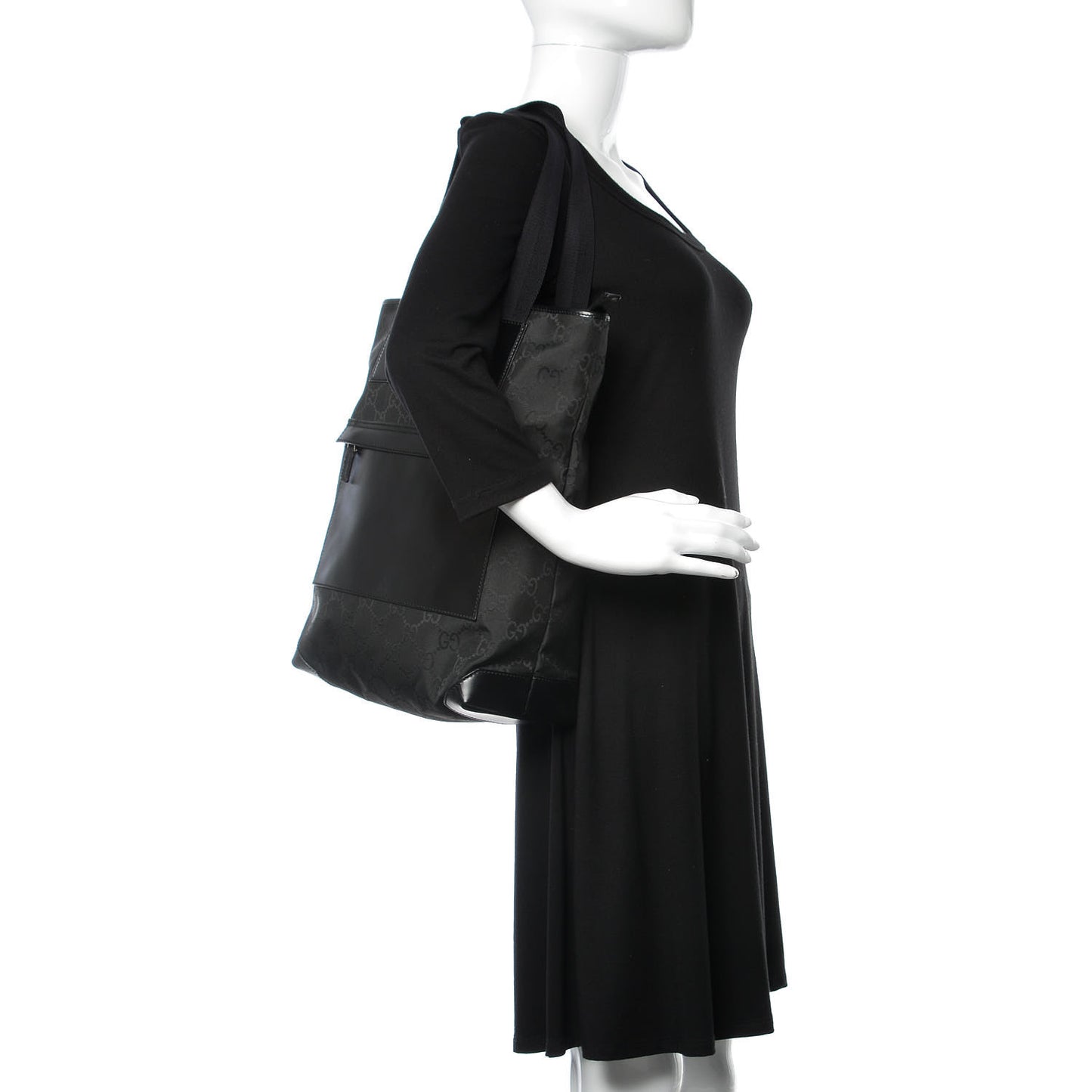 Nylon Calfskin Monogram Tall Tote Black