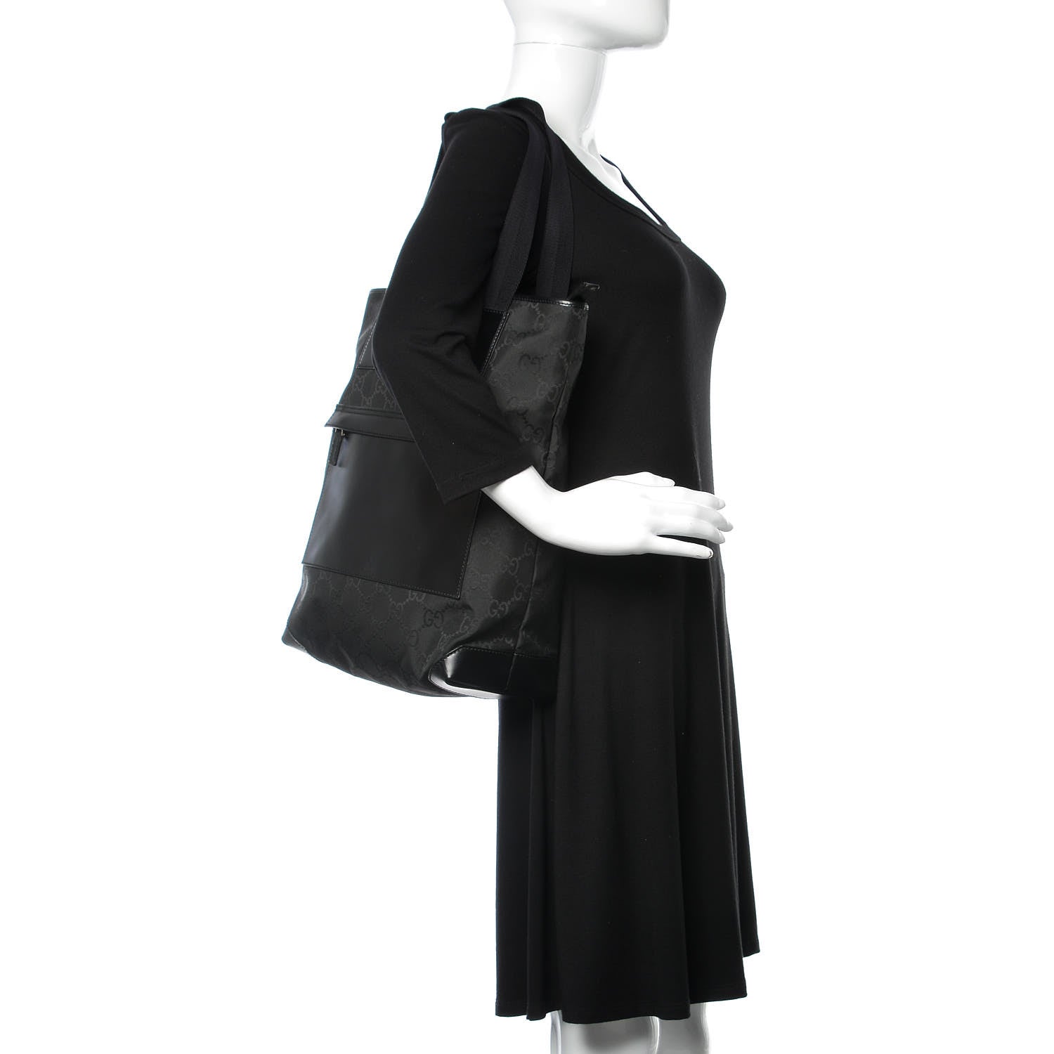 Gucci Nylon Calfskin Monogram Tall Tote Black 2 of 9