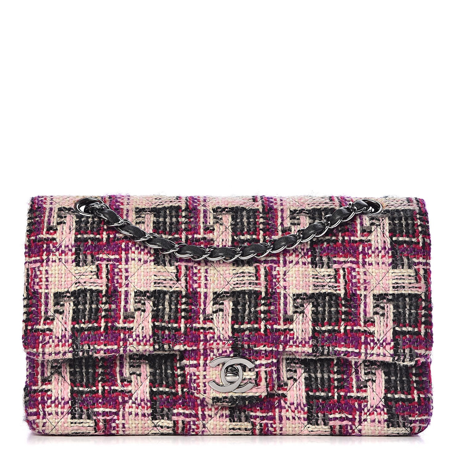 Chanel Tweed Quilted Medium Double Flap Pink Black 1 of 13