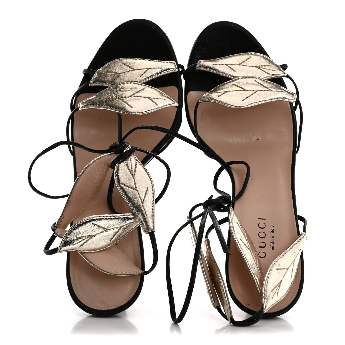 Calfskin Metallic Leaf Sanndals 36 Black Light Gold