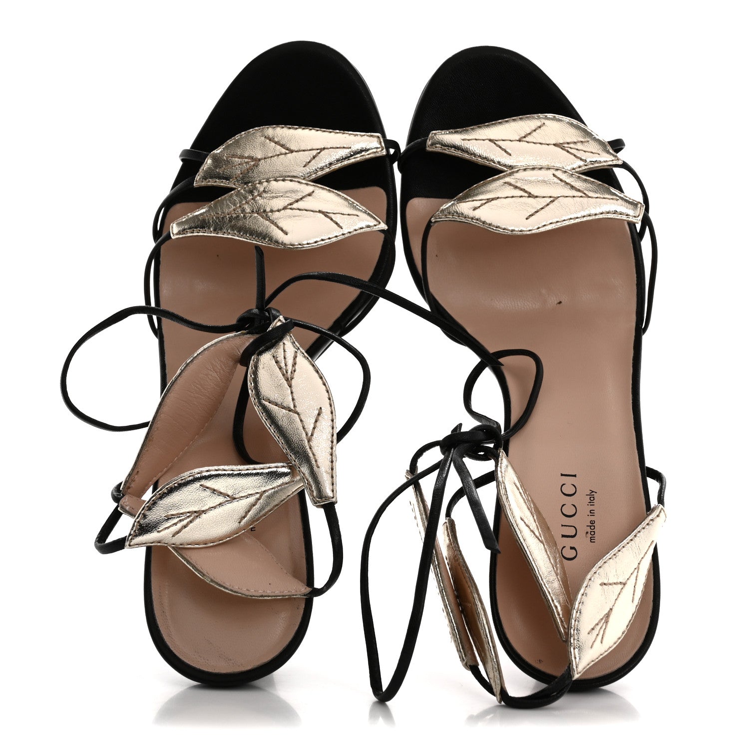 Gucci Calfskin Metallic Leaf Sanndals 36 Black Light Gold 2 of 12