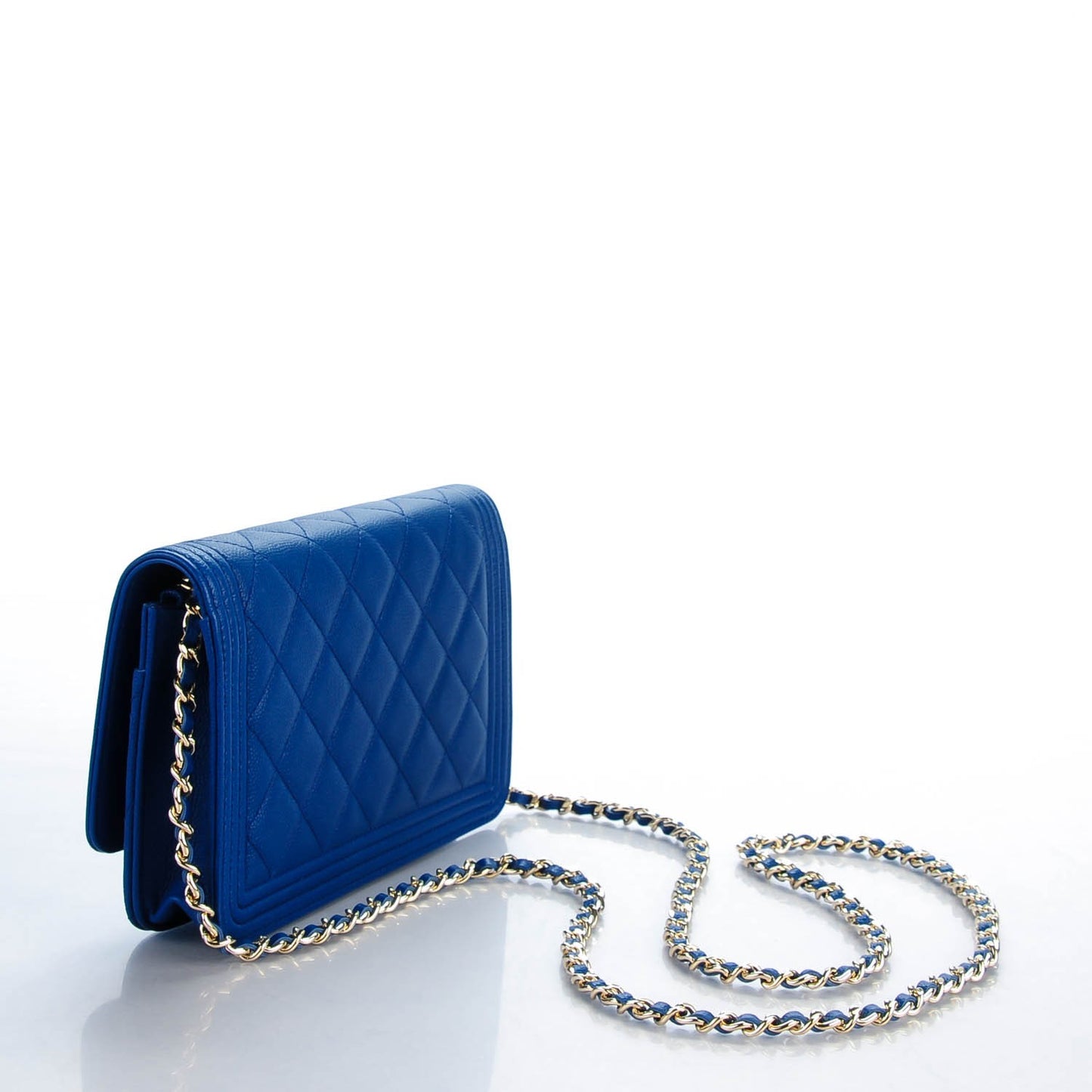 Caviar Quilted Boy Wallet On Chain WOC Dark Blue