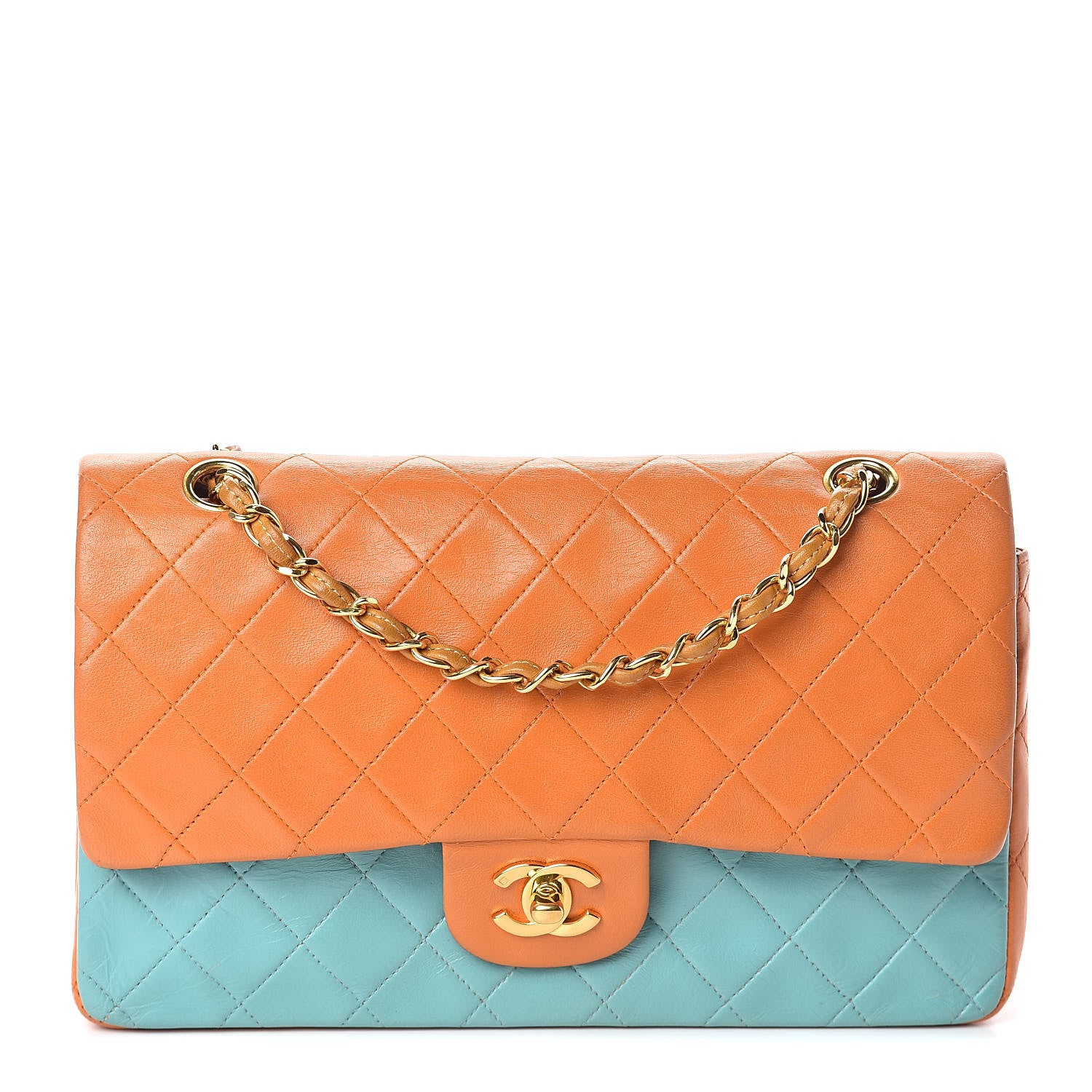Chanel Lambskin Quilted Tri-Color Medium Double Flap Brown Blue Purple 1 of 13