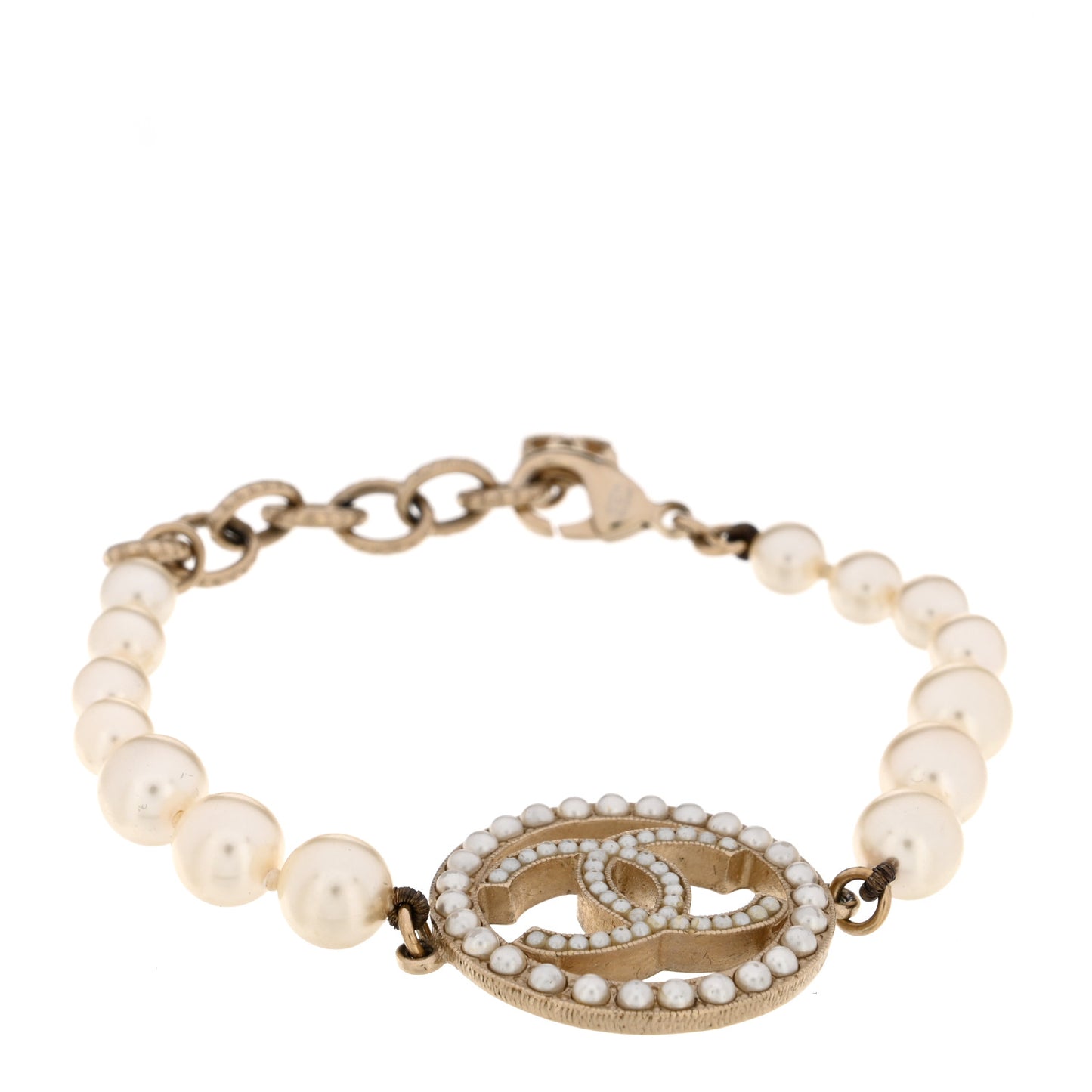 Crystal Pearl CC Bracelet Gold
