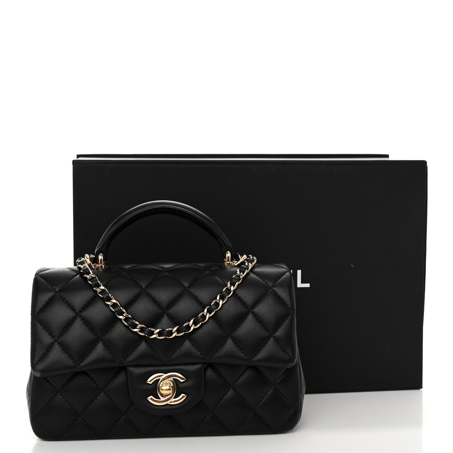 Chanel Lambskin Quilted Mini Top Handle Rectangular Flap Black 12 of 12