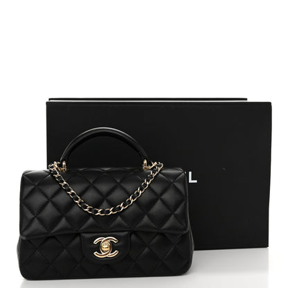 Chanel Lambskin Quilted Mini Top Handle Rectangular Flap Black 12 of 12