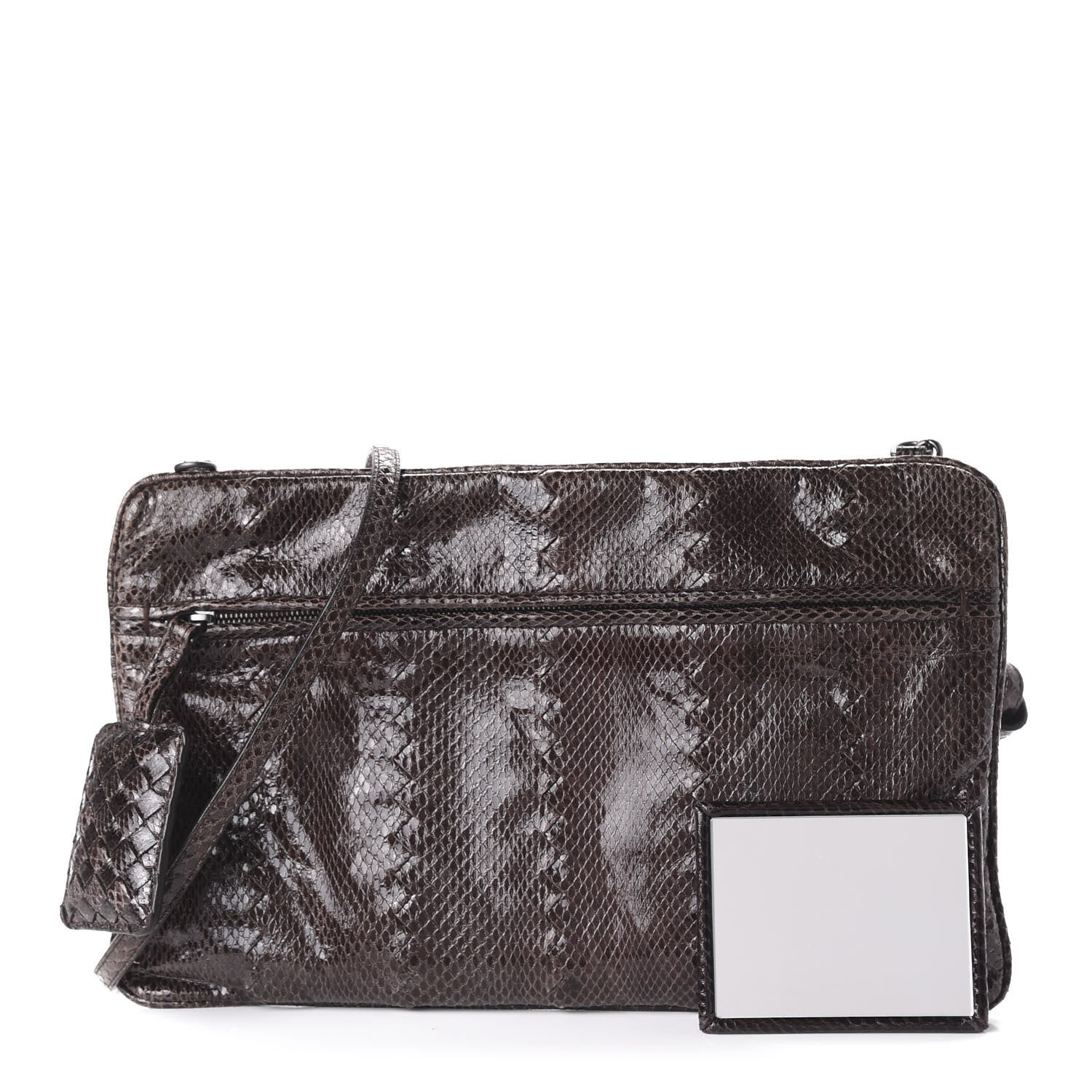 Bottega Veneta Ayers Snakeskin Flat Crossbody Brown 1 of 9