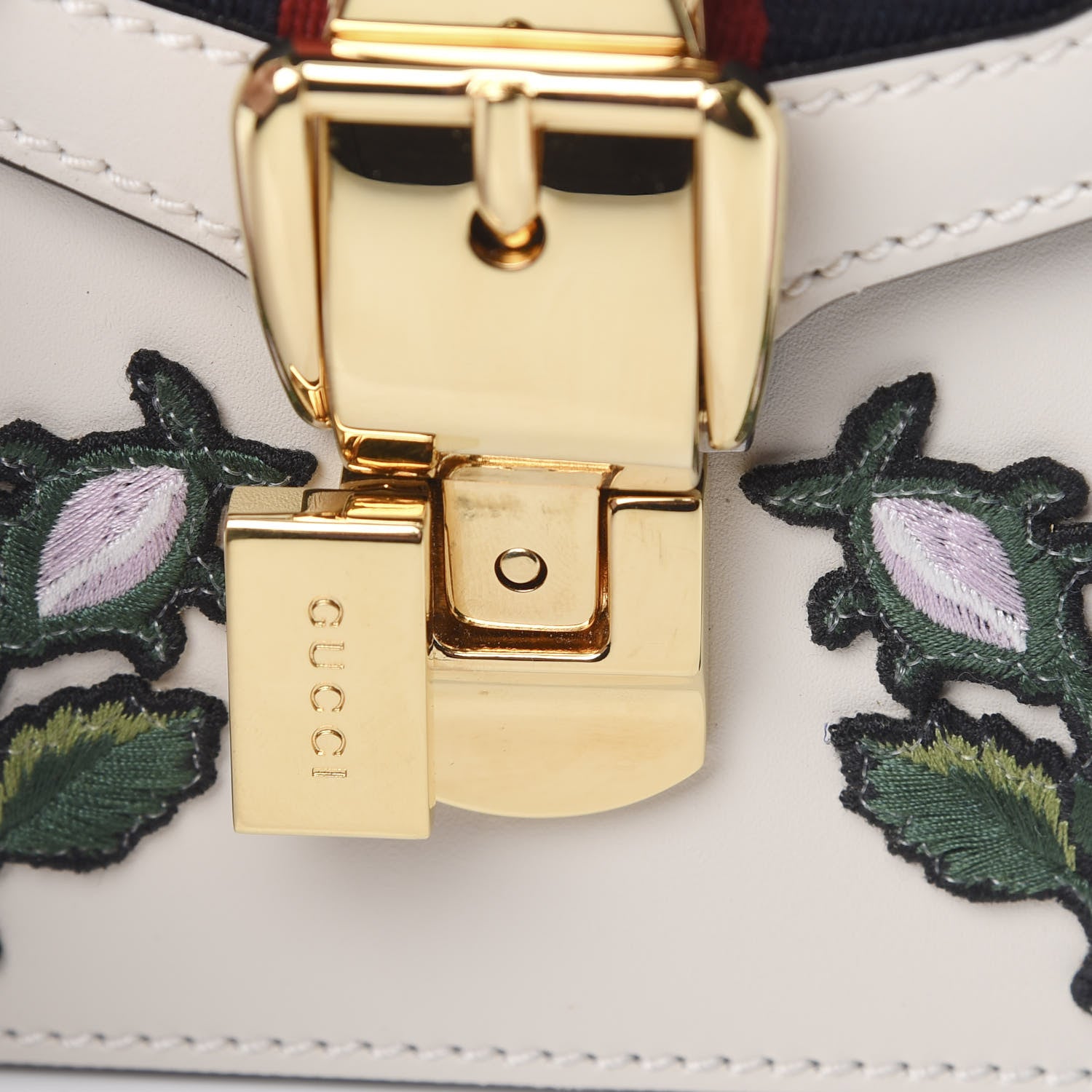 Gucci Calfskin Embroidered Mini Sylvie Top Handle Bag White 13 of 14