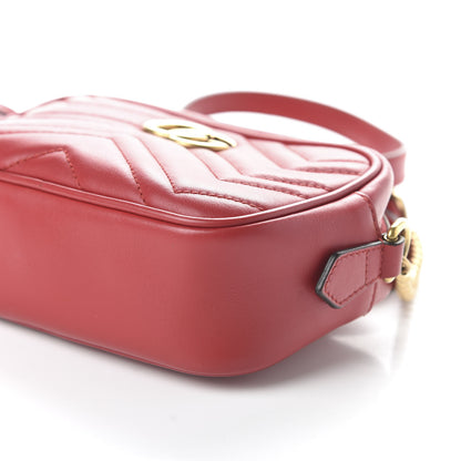 Gucci Calfskin Matelasse Mini GG Marmont Chain Shoulder Bag Hibiscus Red 7 of 10