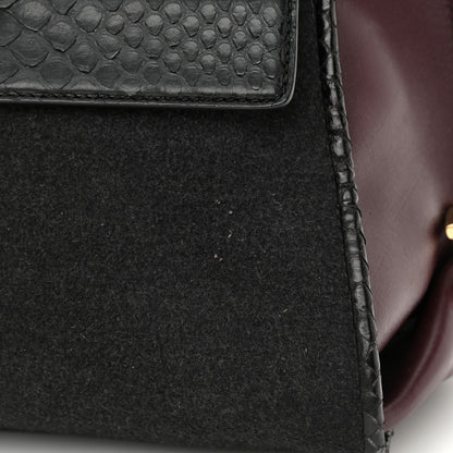 Salvatore Ferragamo Calfskin Suede Snakeskin Small Sofia Satchel Black Burgundy 18 of 22