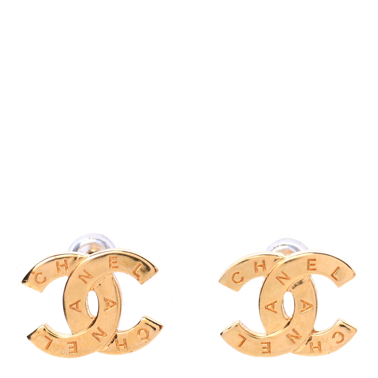 Chanel Metal CC Paris Button Stud Earrings Gold 1 of 4