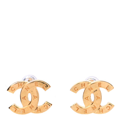 Chanel Metal CC Paris Button Stud Earrings Gold 1 of 4