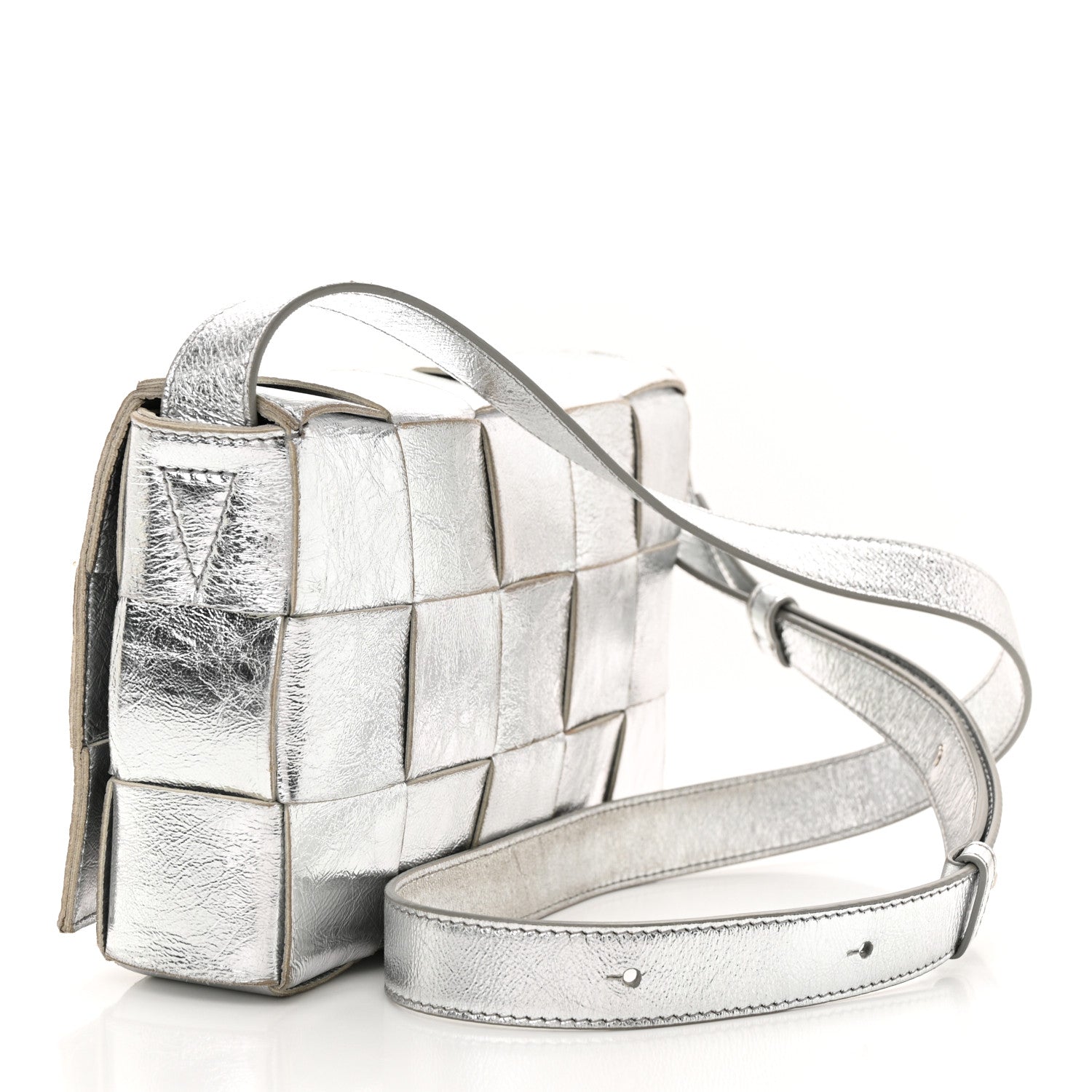 Bottega Veneta Metallic Lambskin Maxi Intrecciato Cassette Crossbody Bag Silver 3 of 13