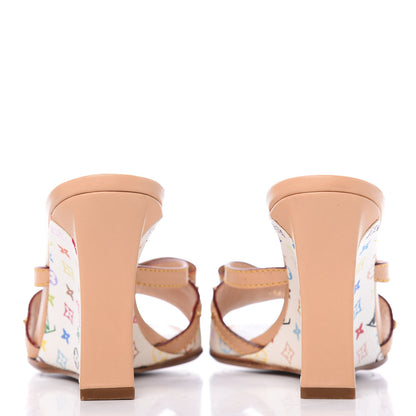 Louis Vuitton Monogram Multicolor Bow Wedge Sandals 37 White 7 of 11