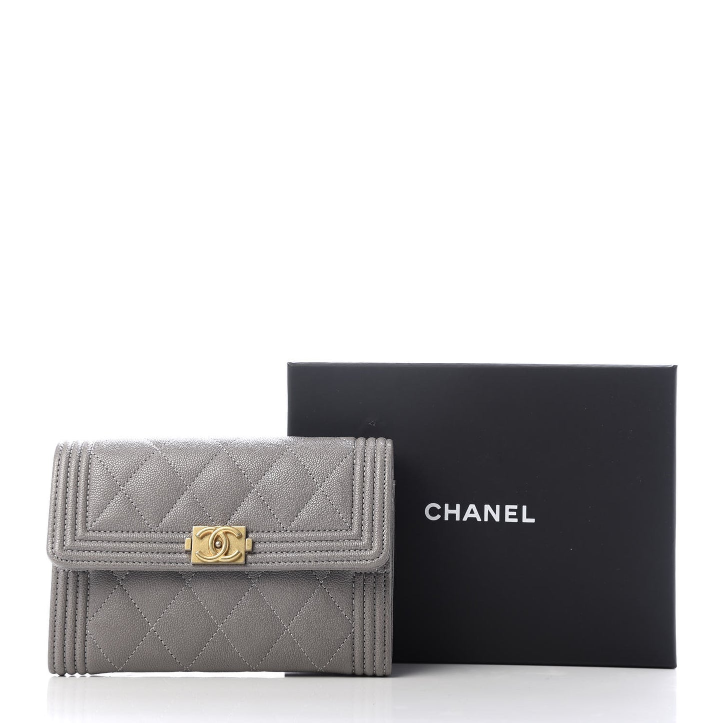 Caviar Quilted Medium Boy Flap Wallet Grey