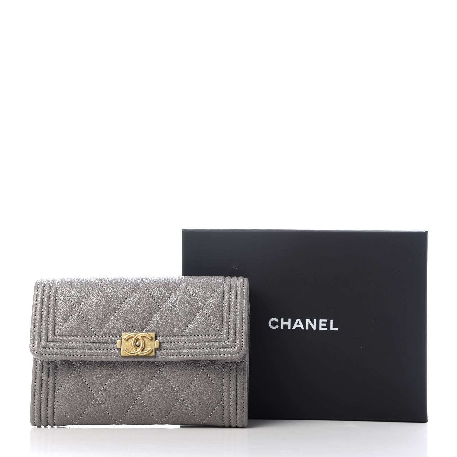 Chanel Caviar Quilted Medium Boy Flap Wallet Grey 10 of 10