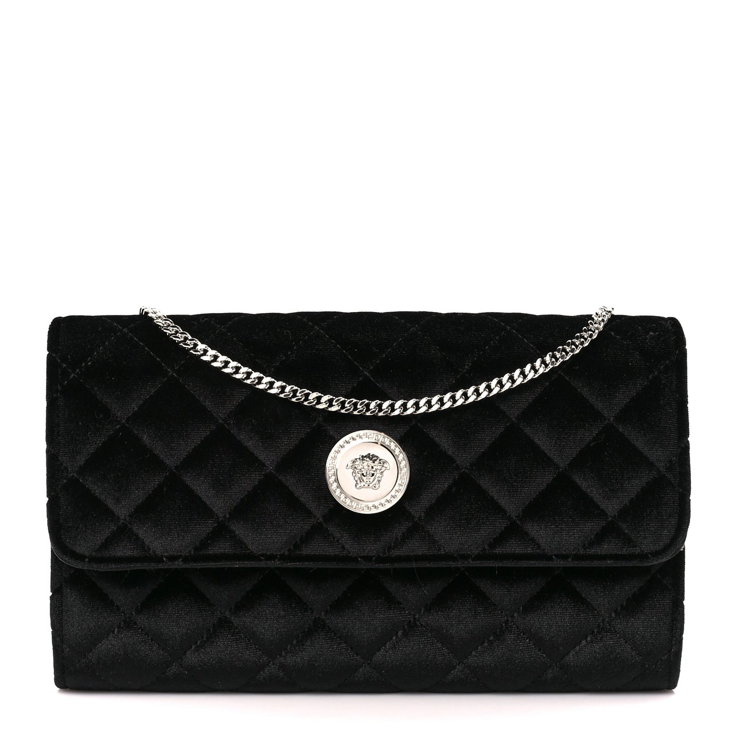 Velvet Quilted Medusa Wallet On Chain Black
