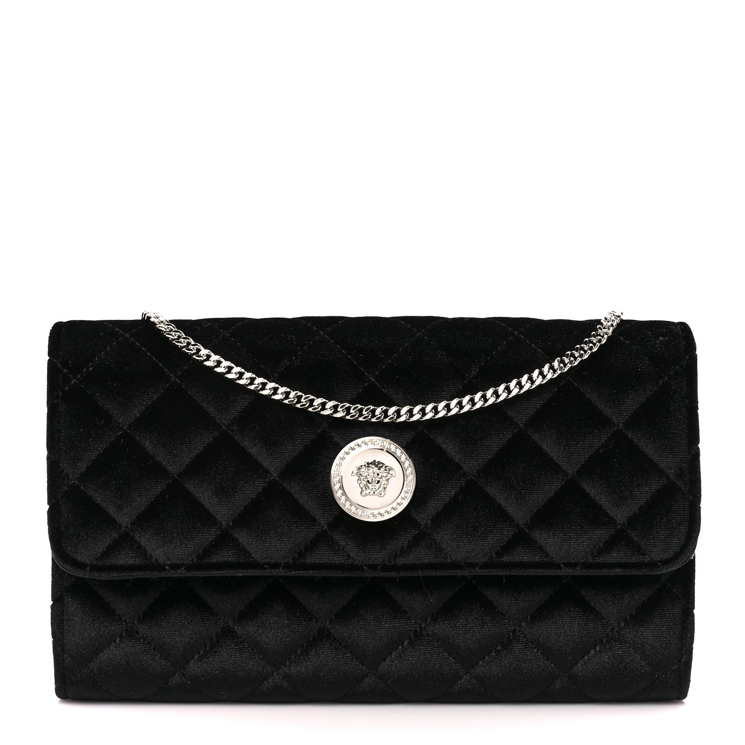 Versace Velvet Quilted Medusa Wallet On Chain Black 1 of 10