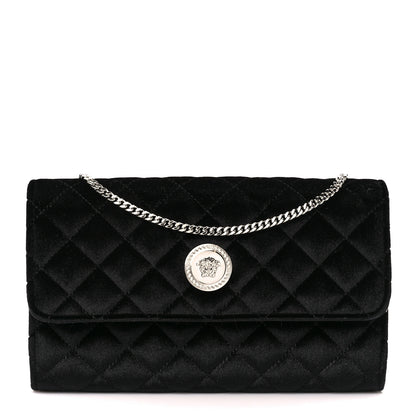 Versace Velvet Quilted Medusa Wallet On Chain Black 1 of 10