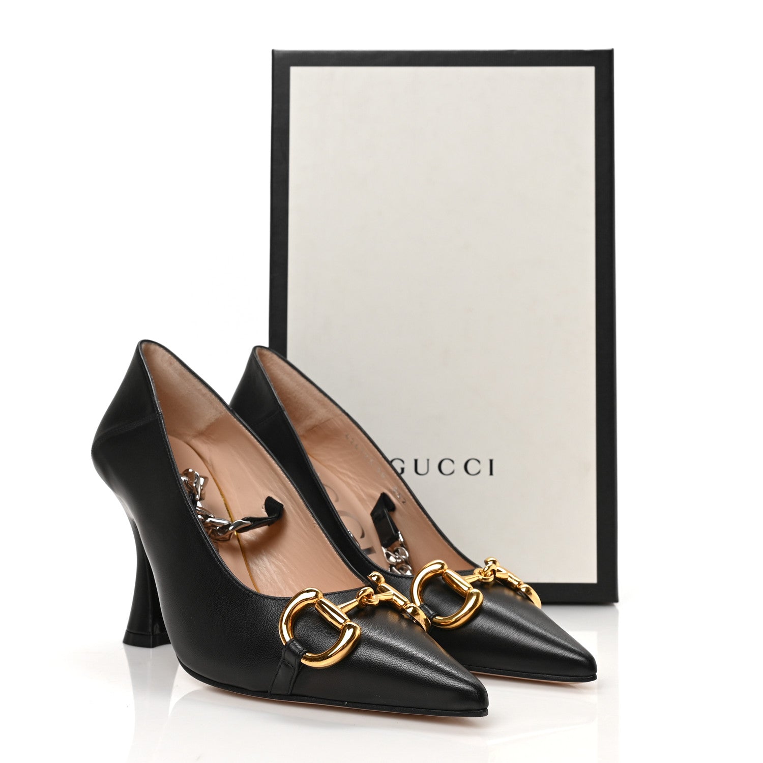 Gucci Malaga Kid Deva Horsebit Chain Embellished Pumps 36 Black 8 of 8