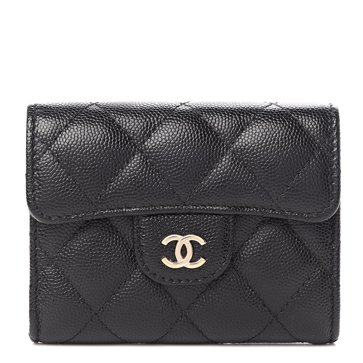 Caviar Quilted Flap Card Holder Wallet Black