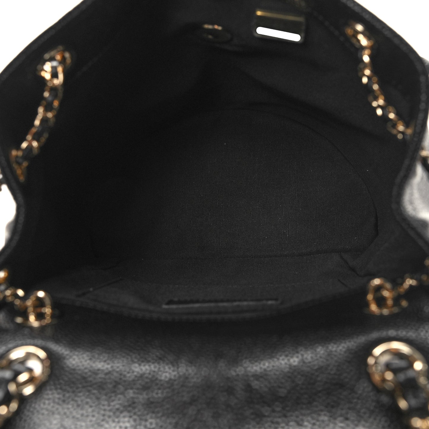 Shiny Caviar Quilted Medium Duma Pockets Drawstring Backpack Black