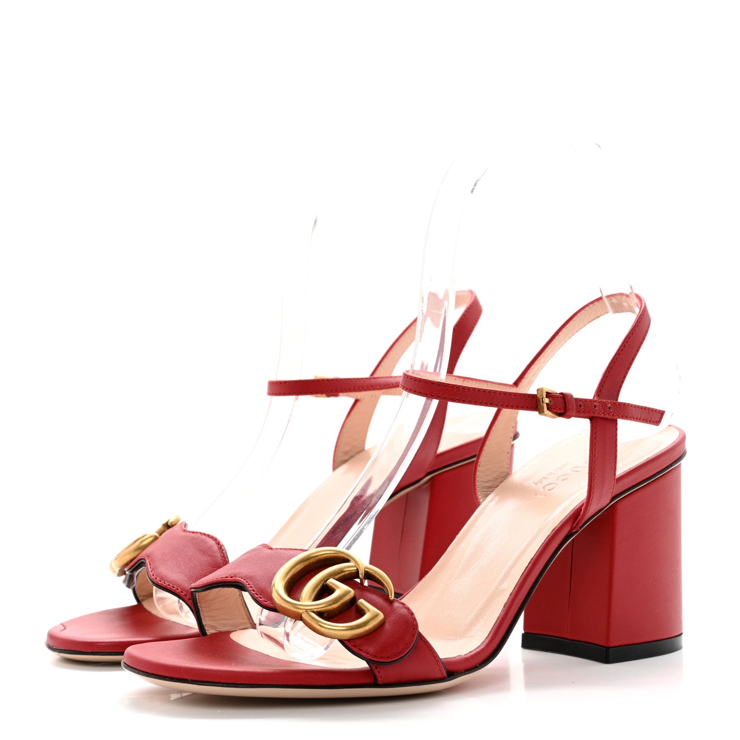 Gucci Lifford Calfskin GG Marmont Ankle Wrap 75mm Sandals 35.5 Hibiscus Red 3 of 8