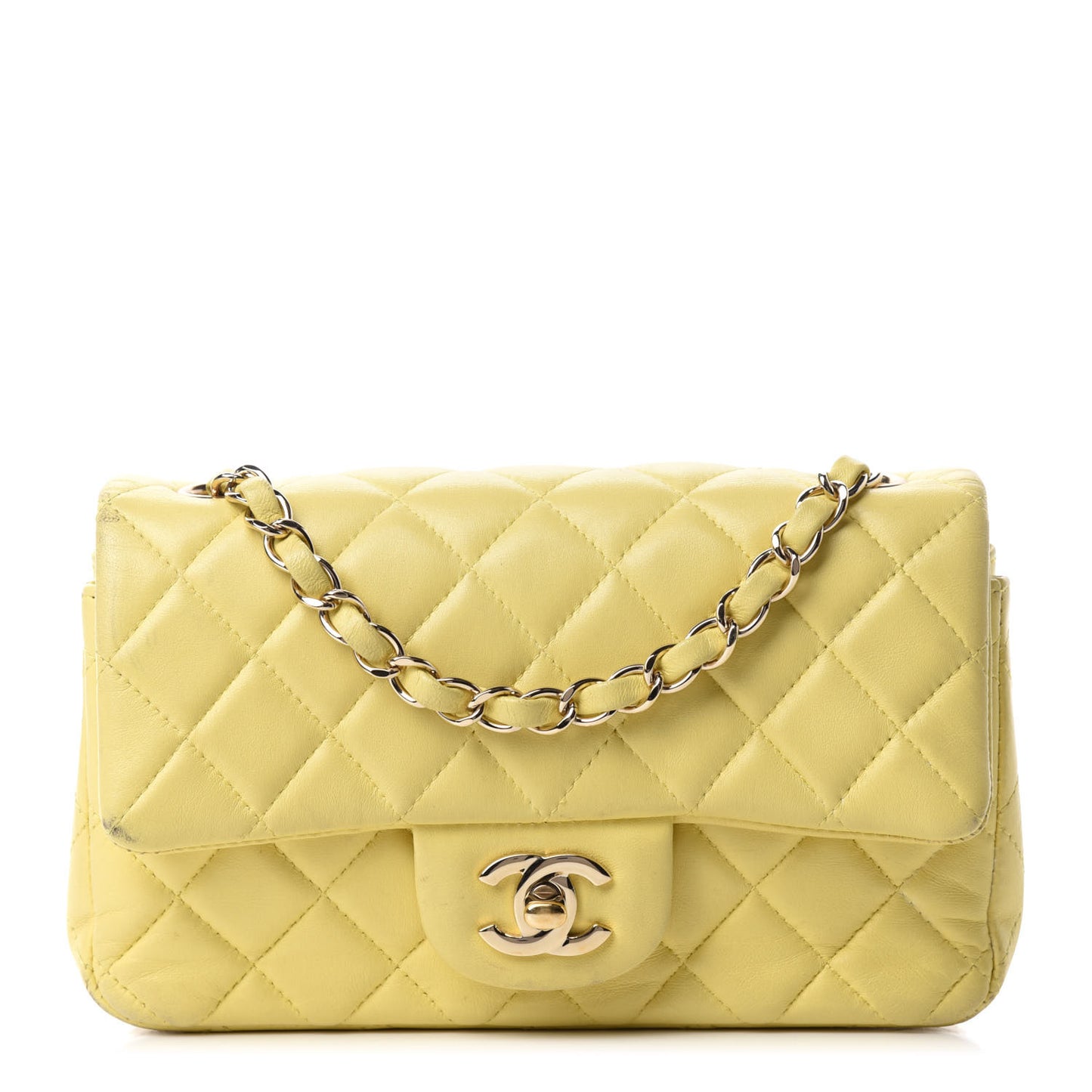Lambskin Quilted Mini Rectangular Flap Light Yellow