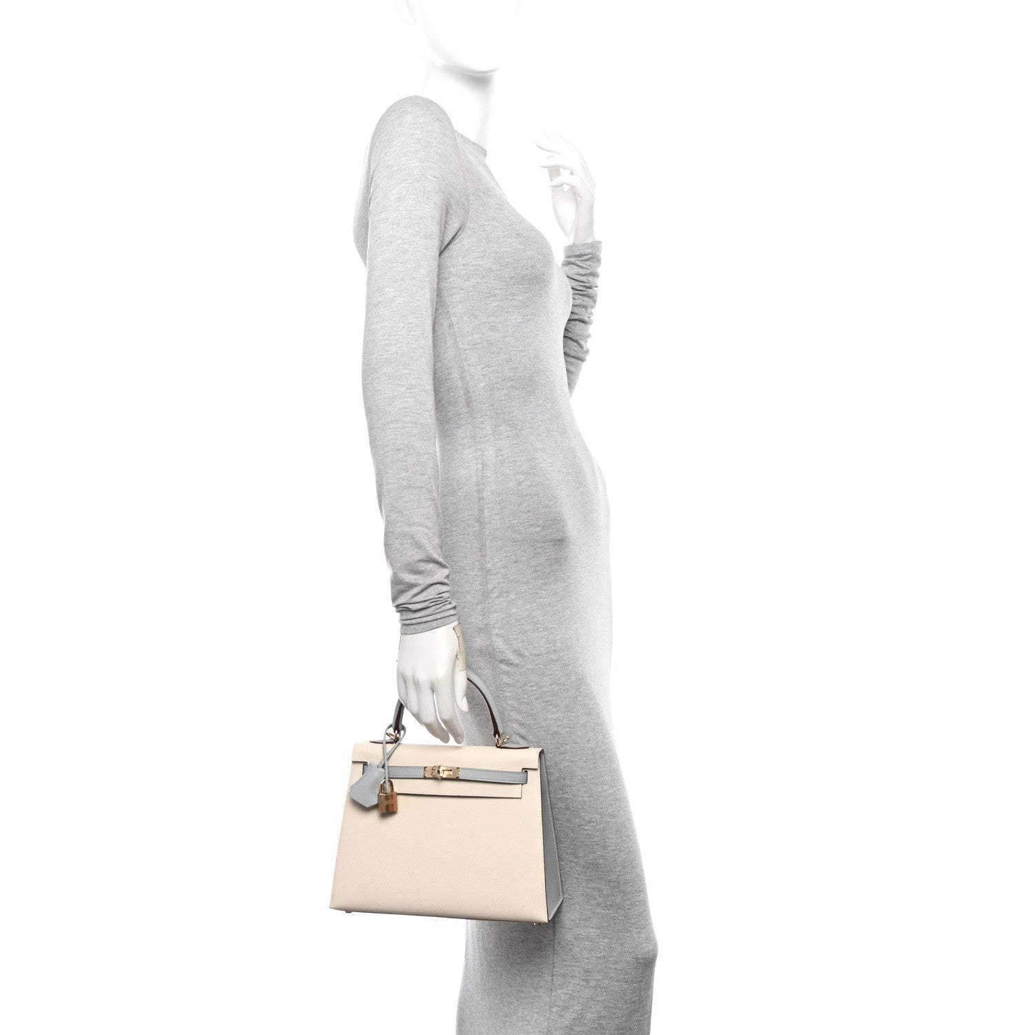 Hermes Epsom Bi-Color Horseshoe Kelly Sellier 25 Craie Bleu Glacier 2 of 11
