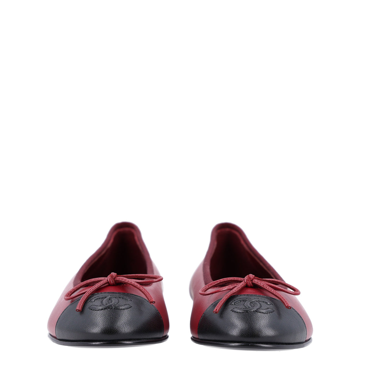 Chanel Lambskin Cap Toe CC Ballerina Flats 36.5 Burgundy Black 3 of 9