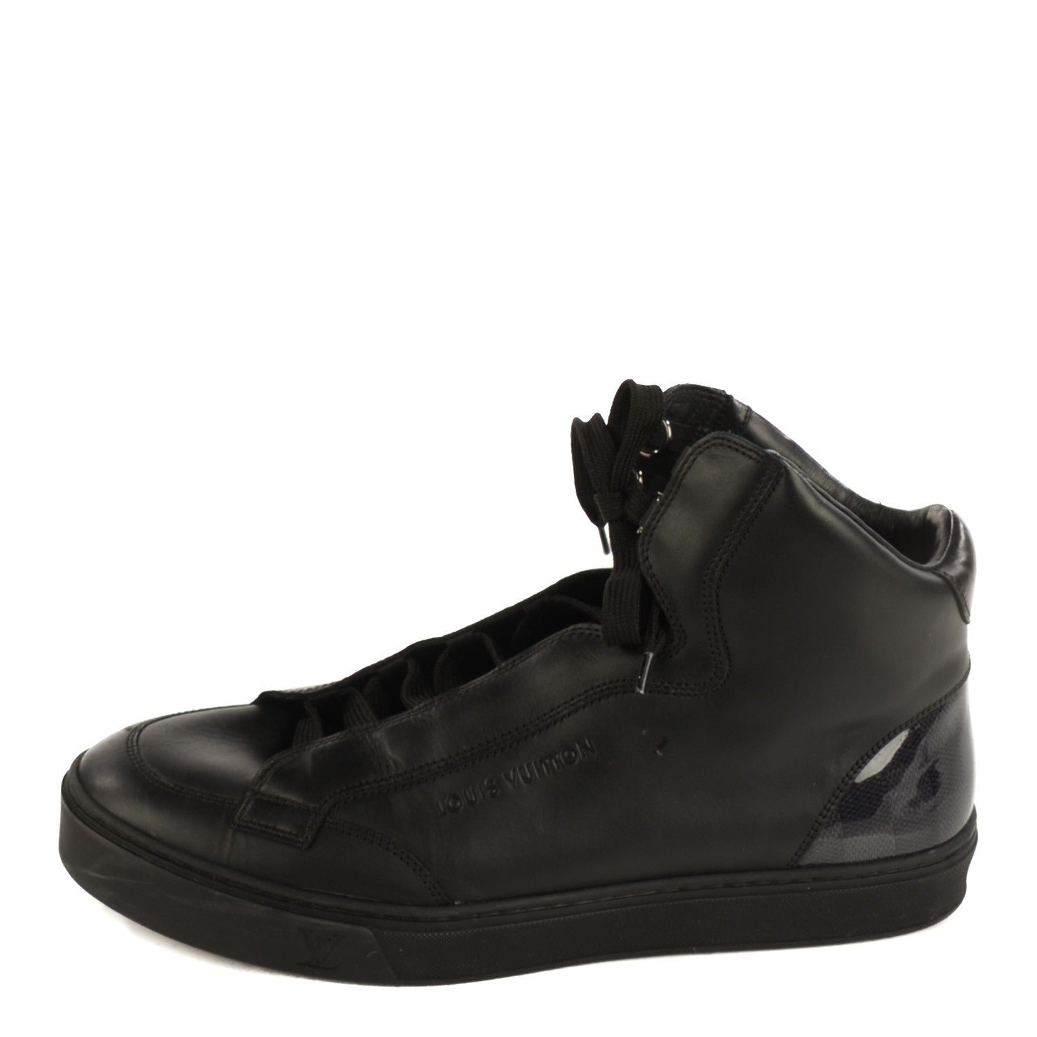 Louis Vuitton Calfskin Patent Damier Graphite Speaker Sneakers 7 Black 1 of 7