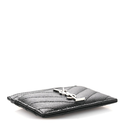 Saint Laurent Grain De Poudre Matelasse Chevron Monogram Credit Card Case Black 4 of 10
