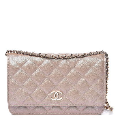 Chanel Iridescent Caviar Quilted Wallet On Chain WOC Beige 1 of 11