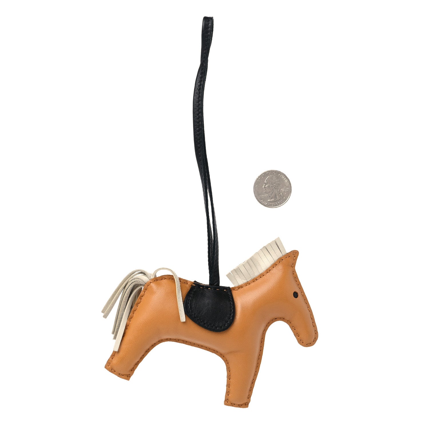 Hermes Milo Lambskin Grigri Rodeo Horse Bag Charm MM Sesame Craie Noir 2 of 4